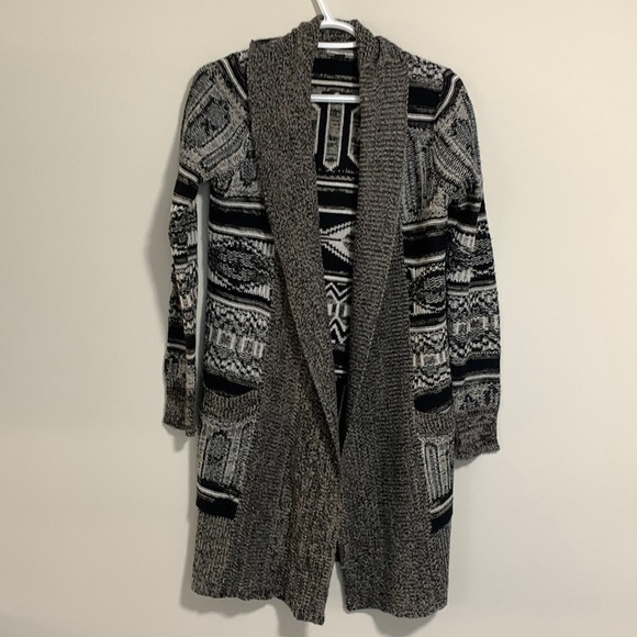 Warehouse One Open Cardigan Size Small Black/Grey/White 2 Front Pockets - Picture 1 of 9
